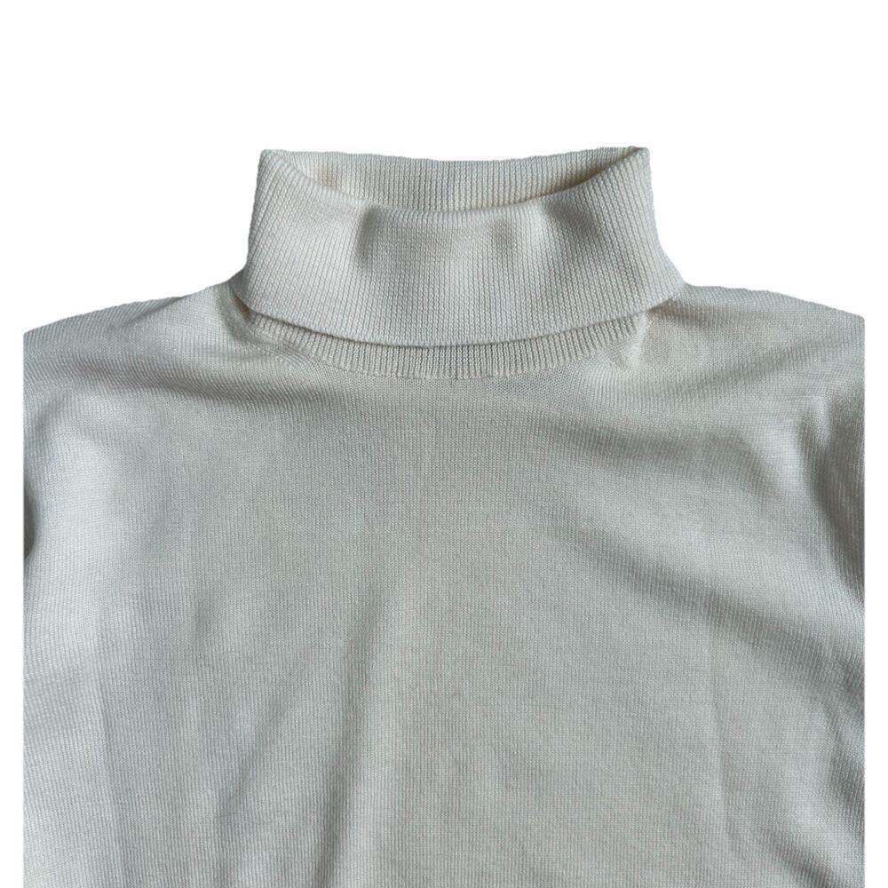 VTG Land’s End 100% Wool Women’s Knit Turtleneck Sweater Ivory Large Italy Made - Picture 3 of 6